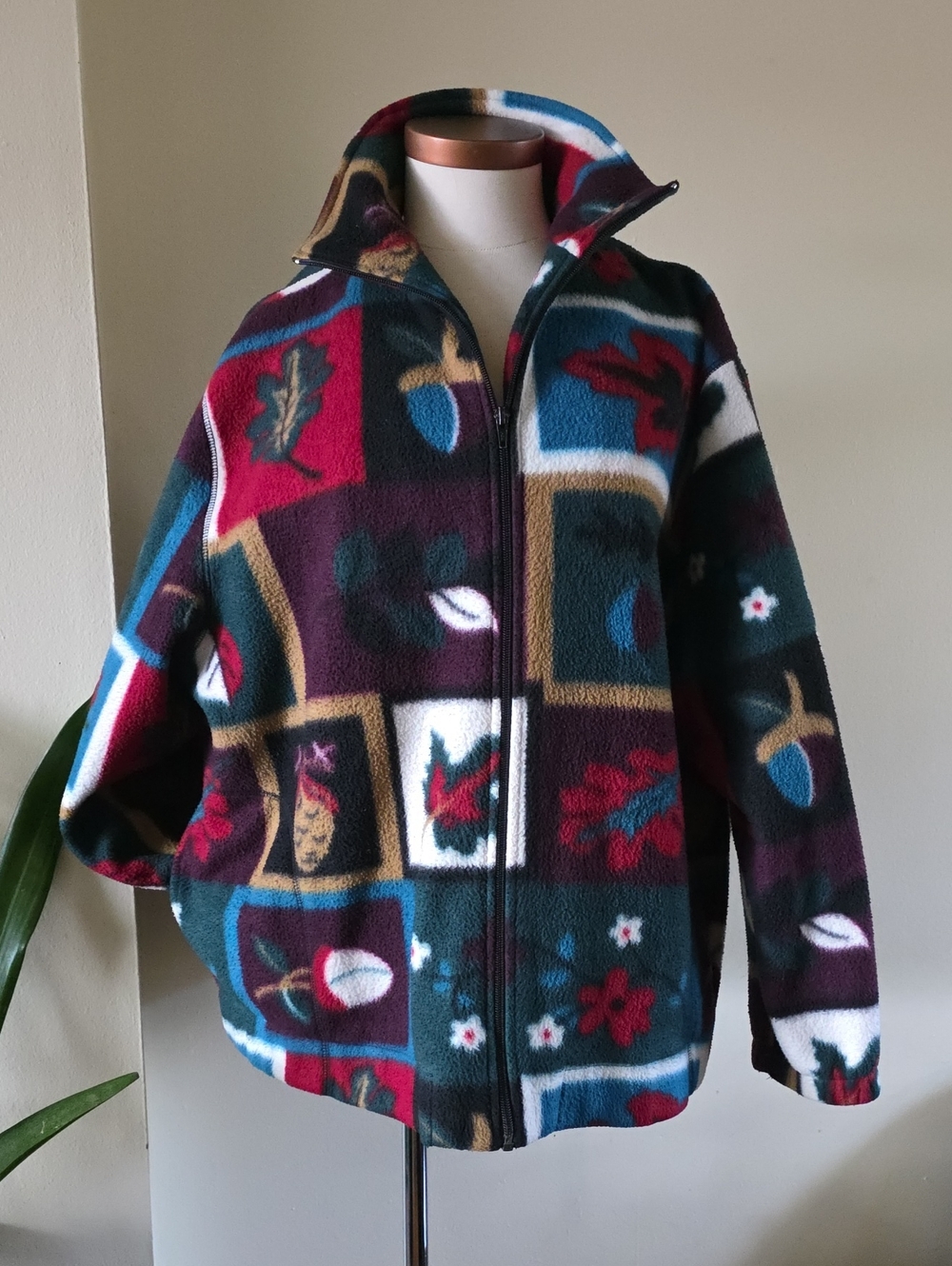 Vintage TanJay Fleece Zip Up Jacket/Sweater - Fall Theme - L